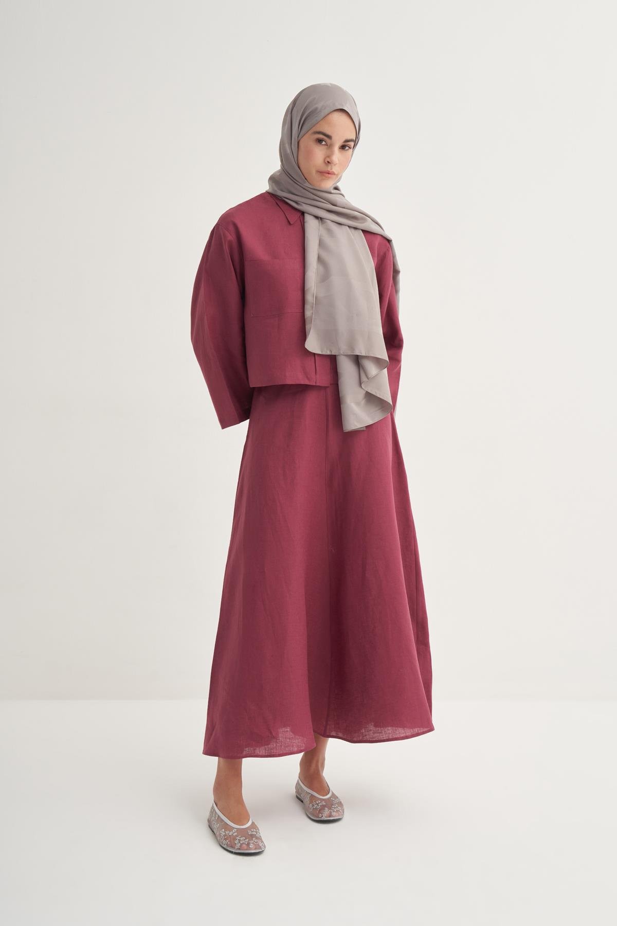 C Desen Monogram Pamuk İpek Şal Küllü Gri