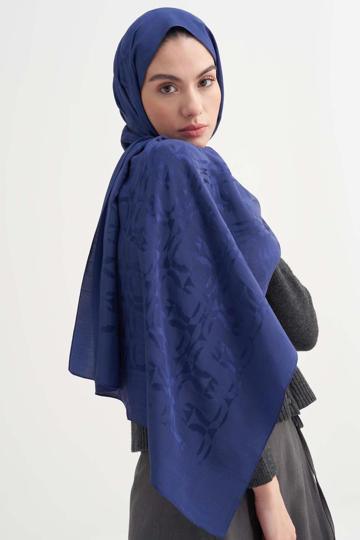 Blok Desen Rina Floş Jakar Şal Lacivert