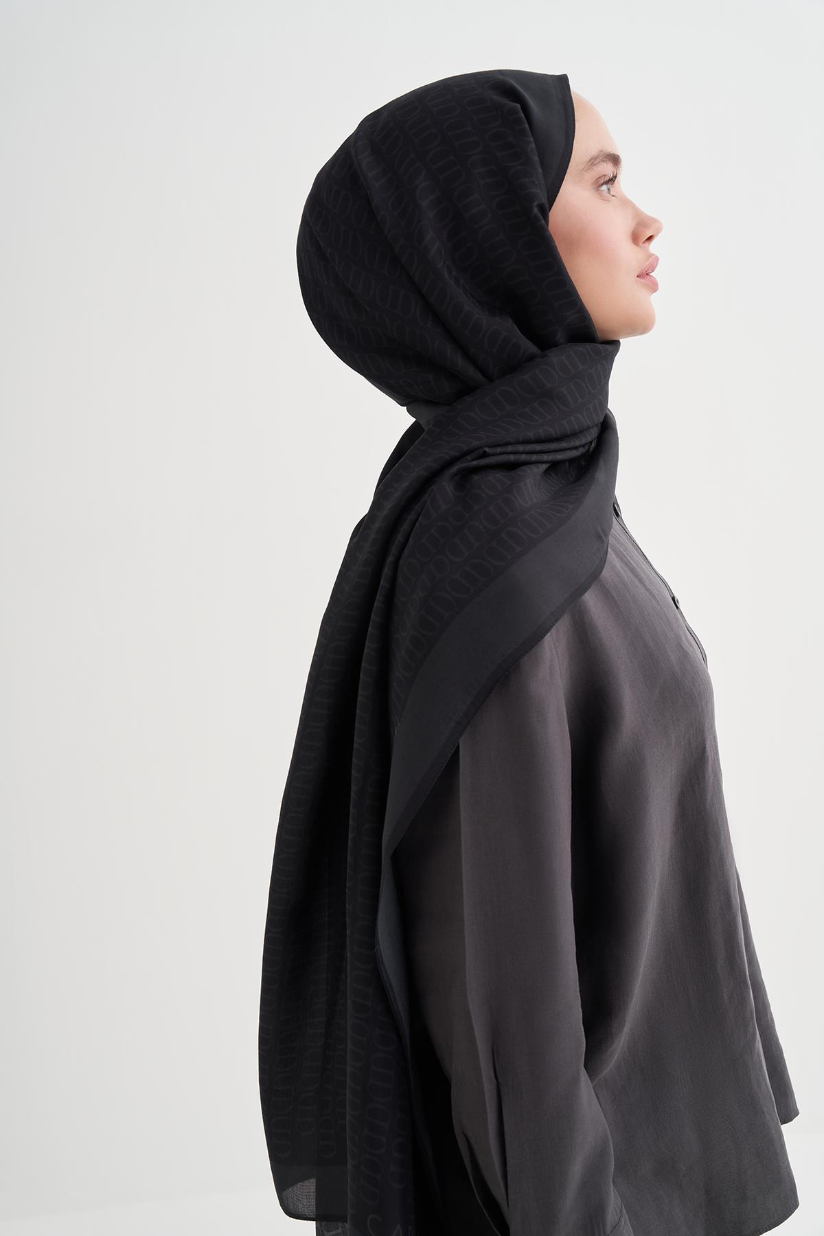 Vector Monogram Floş Şal Siyah