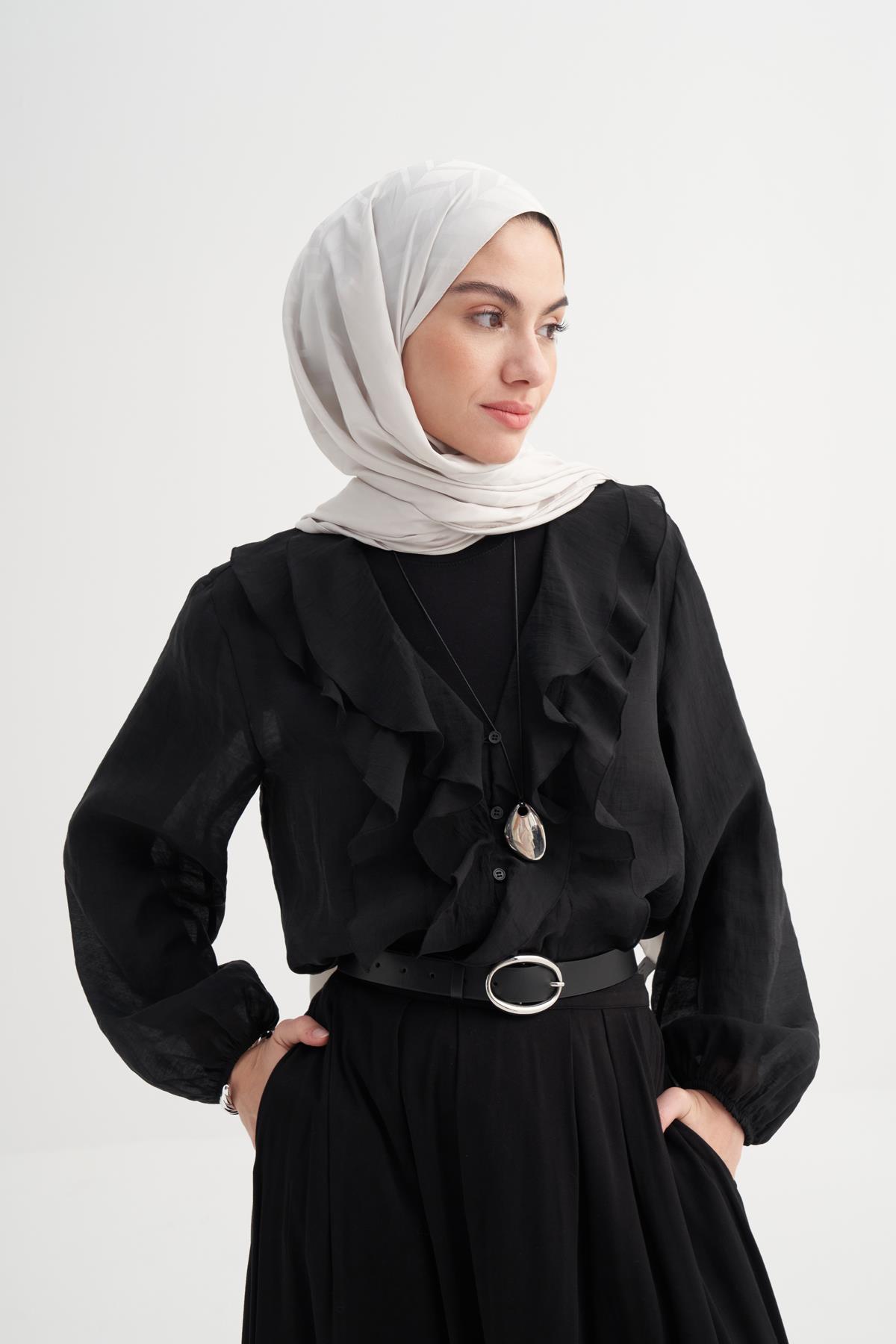 Baklava Desen Pamuk İpek Şal Ekru