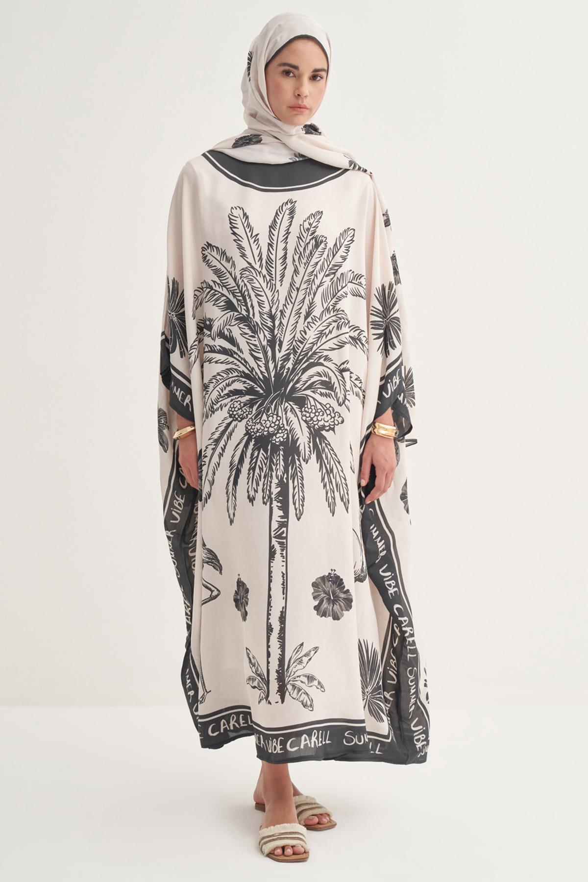 Noir Floş Kaftan Krem