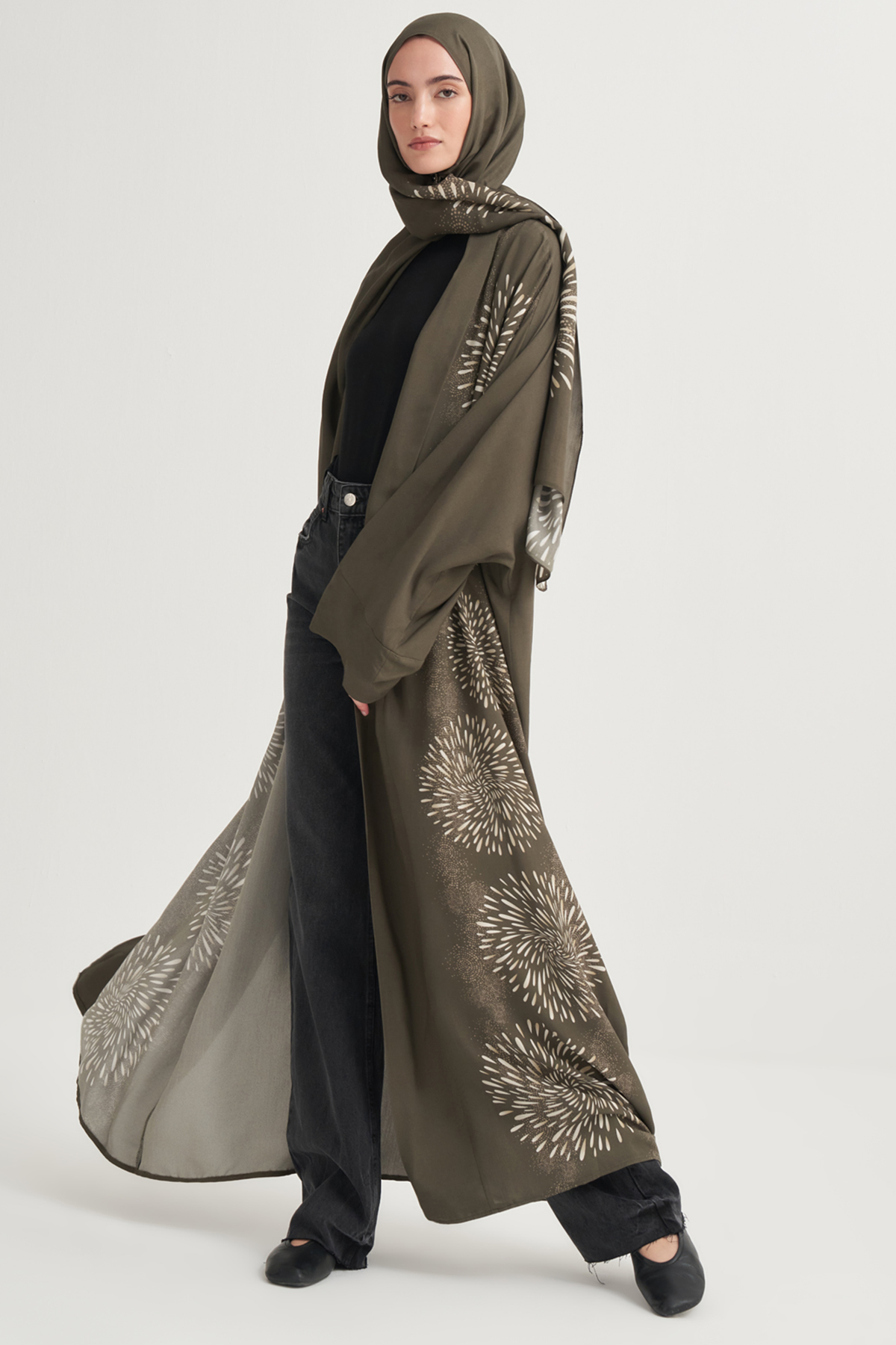 Lumira Premium Floş Abaya Haki