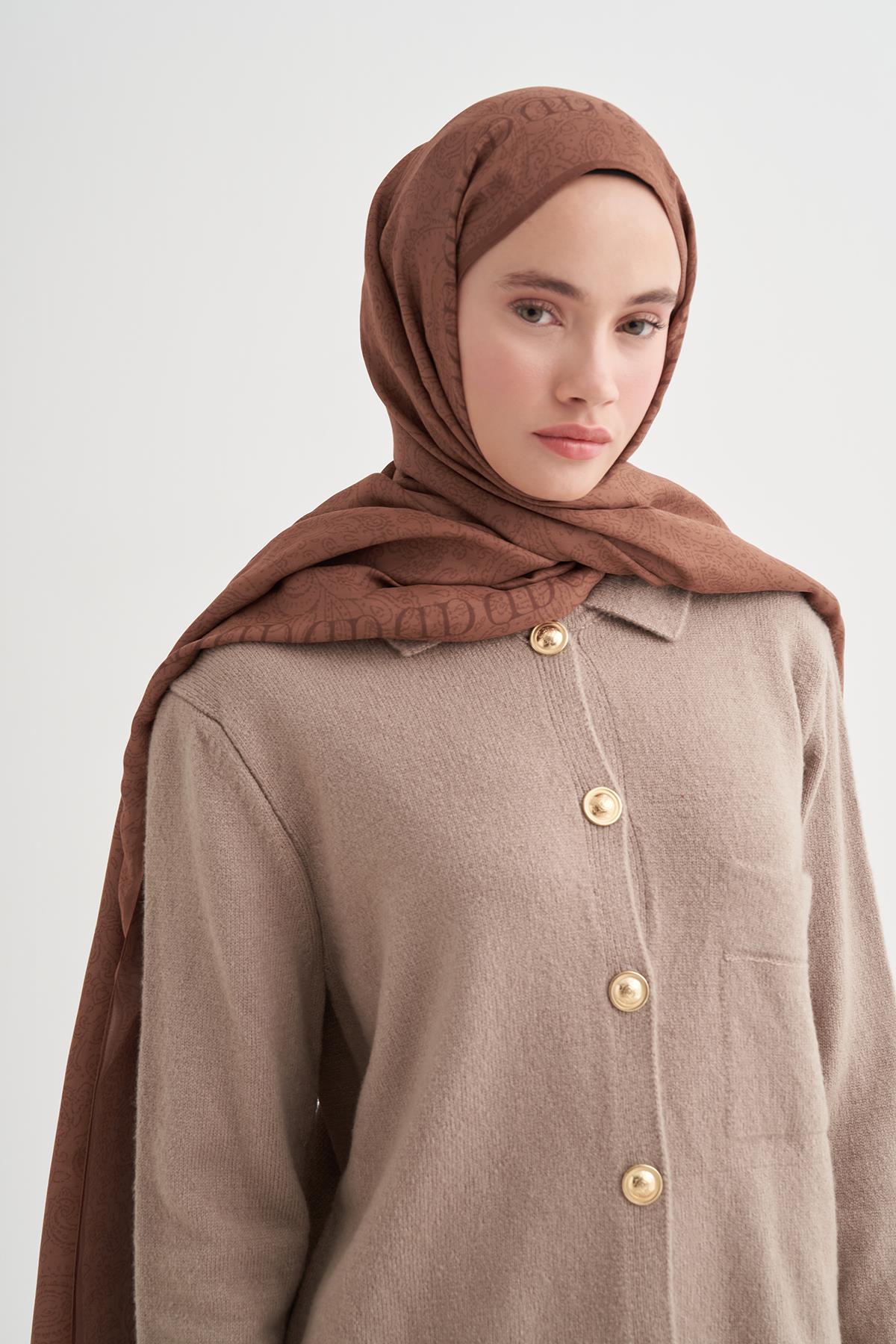 Elenora Monogram Floş Şal Taba