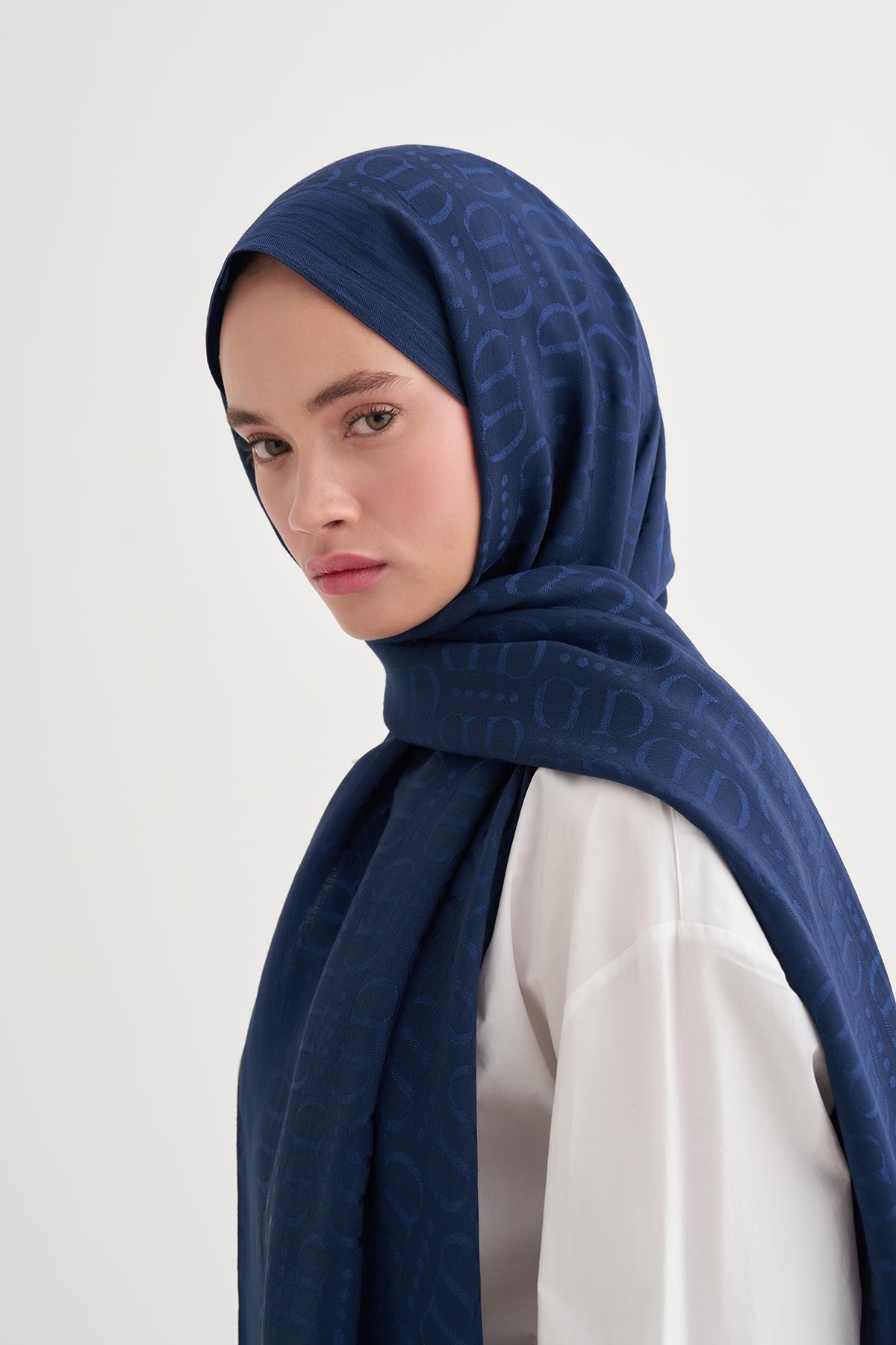 Luxe Desen Liora Pamuk Şal Lacivert