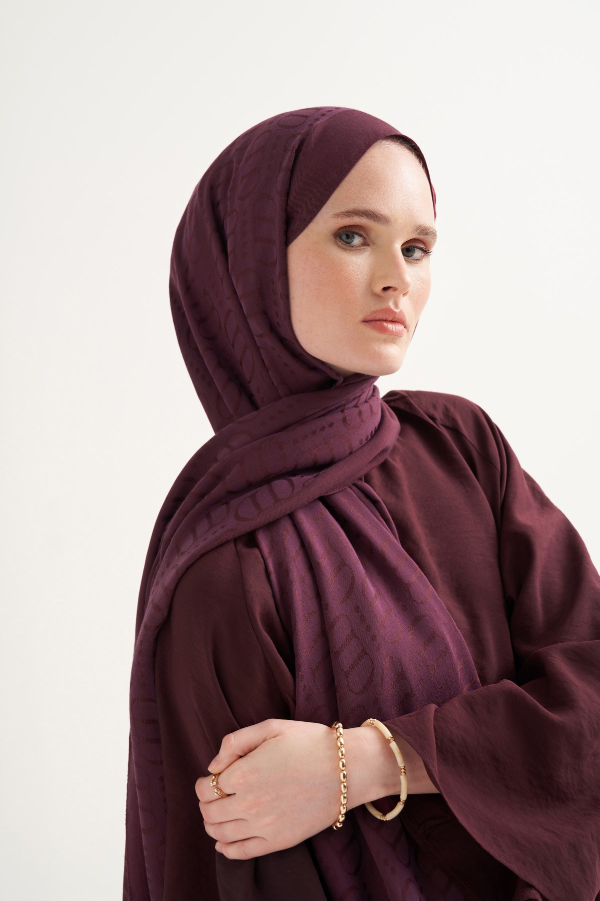 Luxe Desen Liora Pamuk Şal Cherry Bordosu