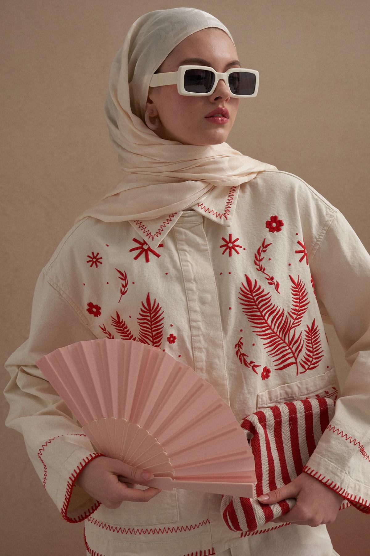 Yazı Desen Jakar İtalyan İpekli Şal İnci