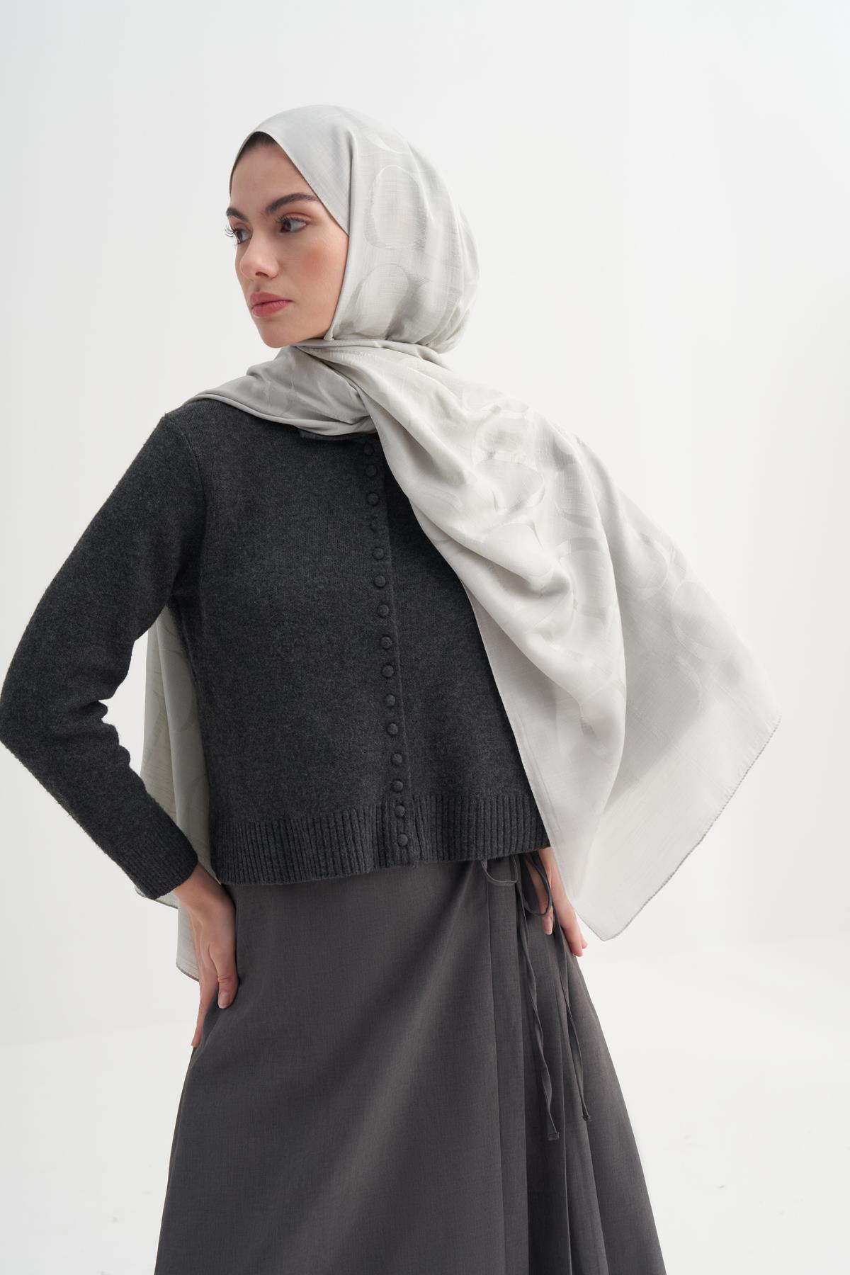 Monogram Desen Rina Floş Jakar Şal Gümüş