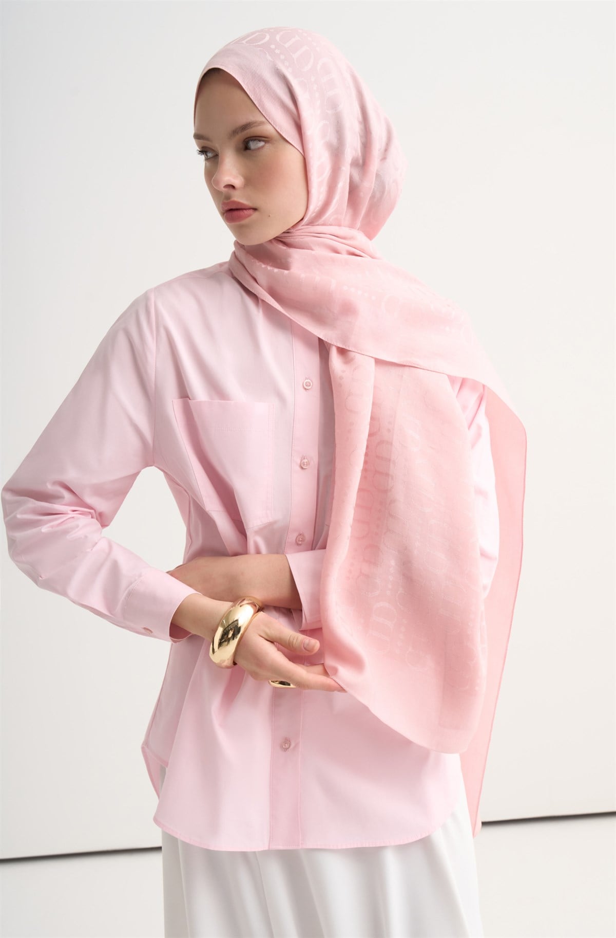 Luxe Desen Liora Pamuk Şal Pembe