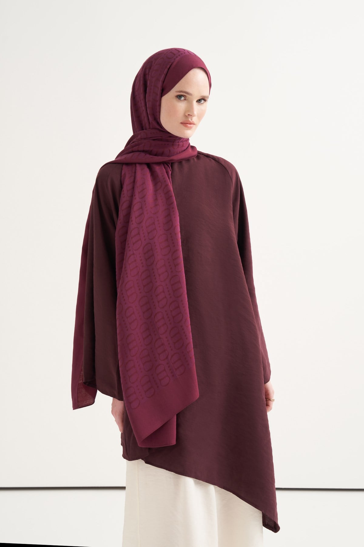 Luxe Desen Liora Pamuk Şal Cherry Bordosu