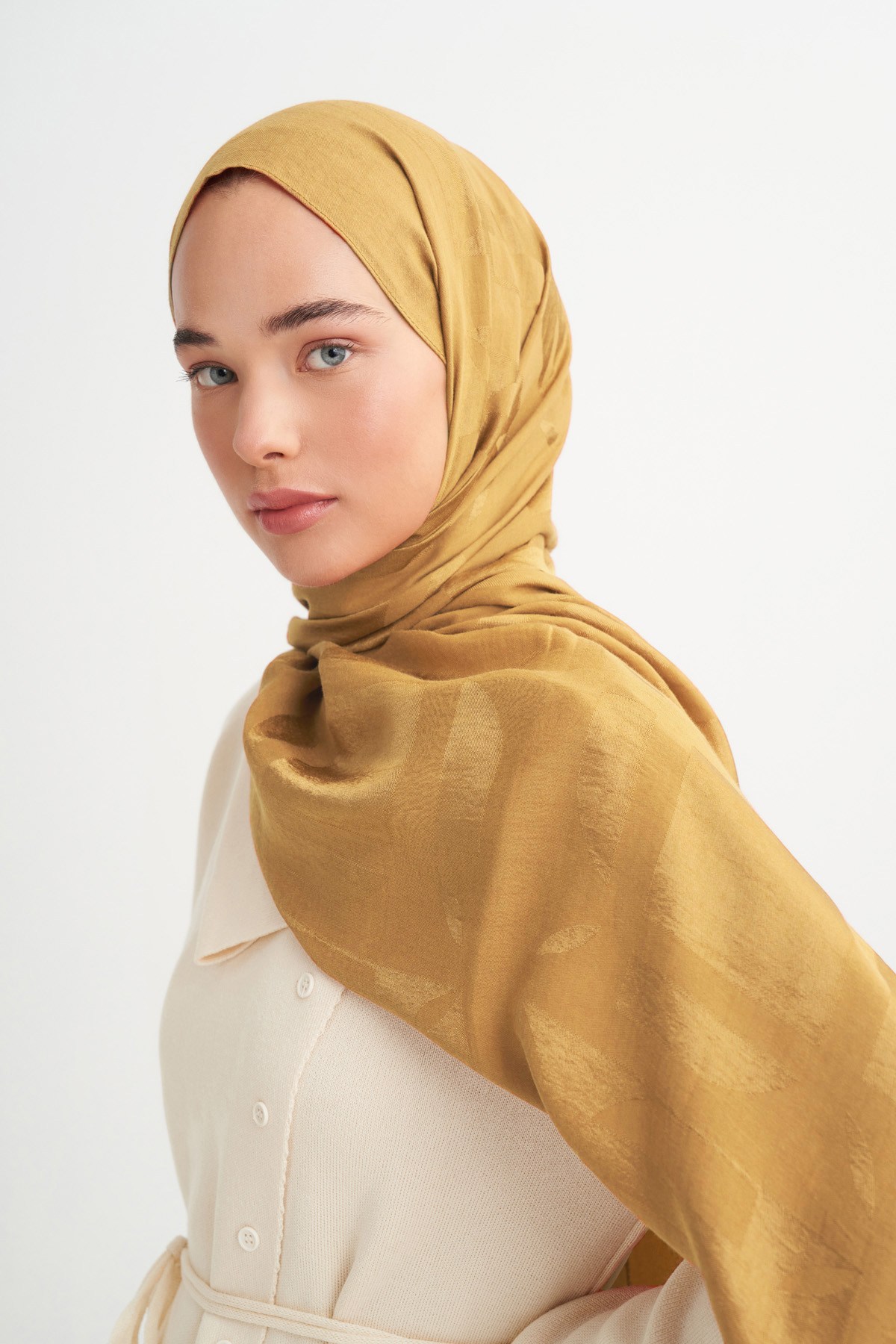 Geometrik Desen Liora Pamuk Şal Gold