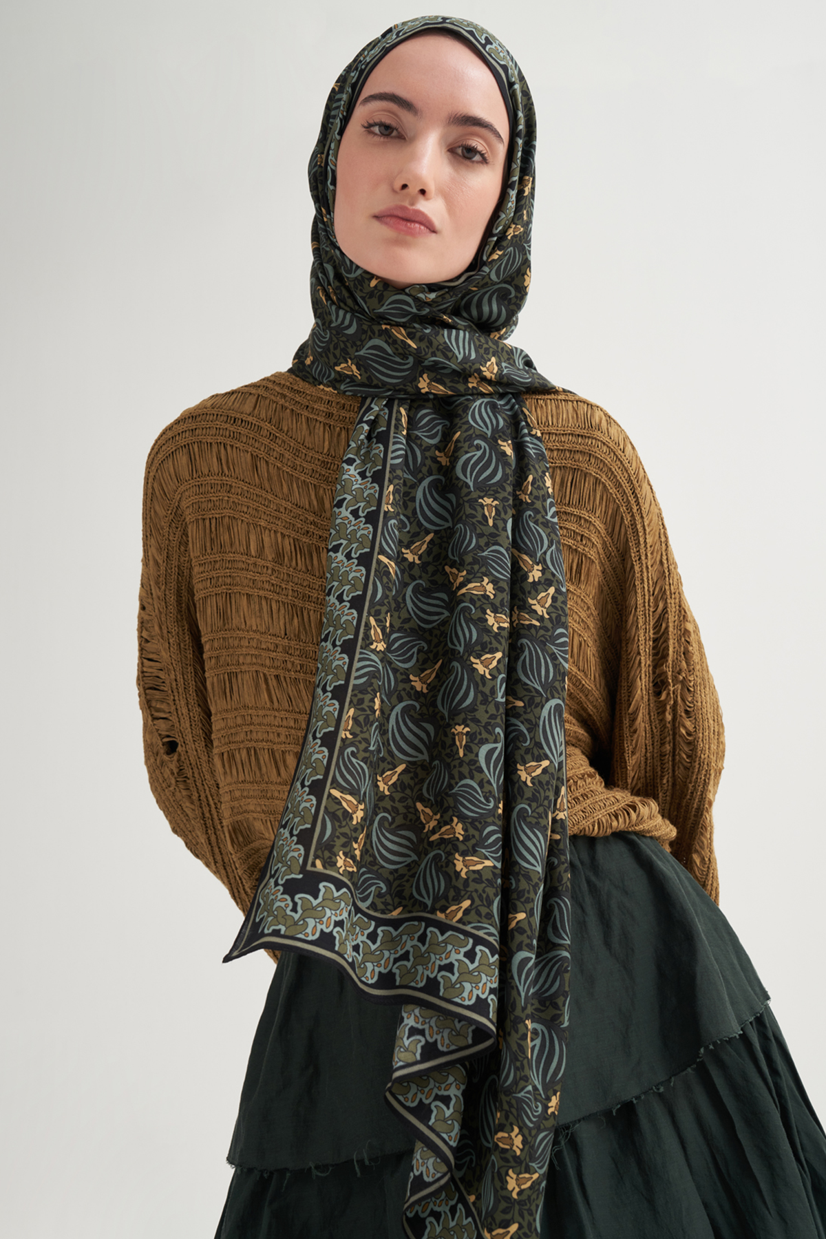 Bloom İncira Viskon Şal Haki