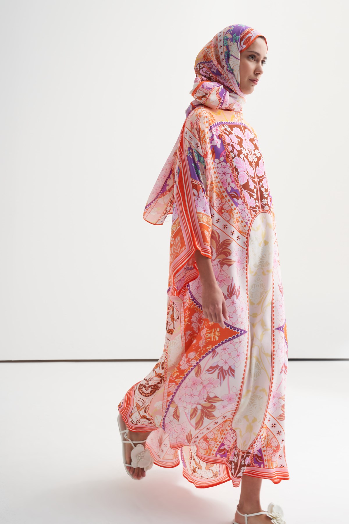 Patchwork Floş Kaftan Pembe