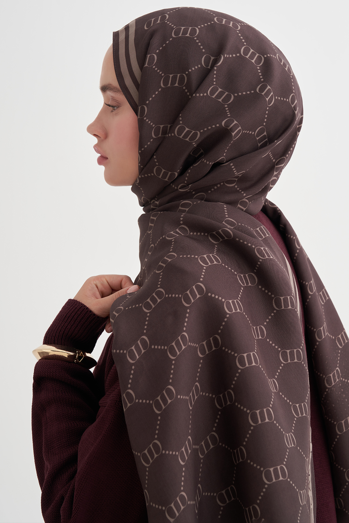 Grace Monogram Floş Şal Acı Kahve