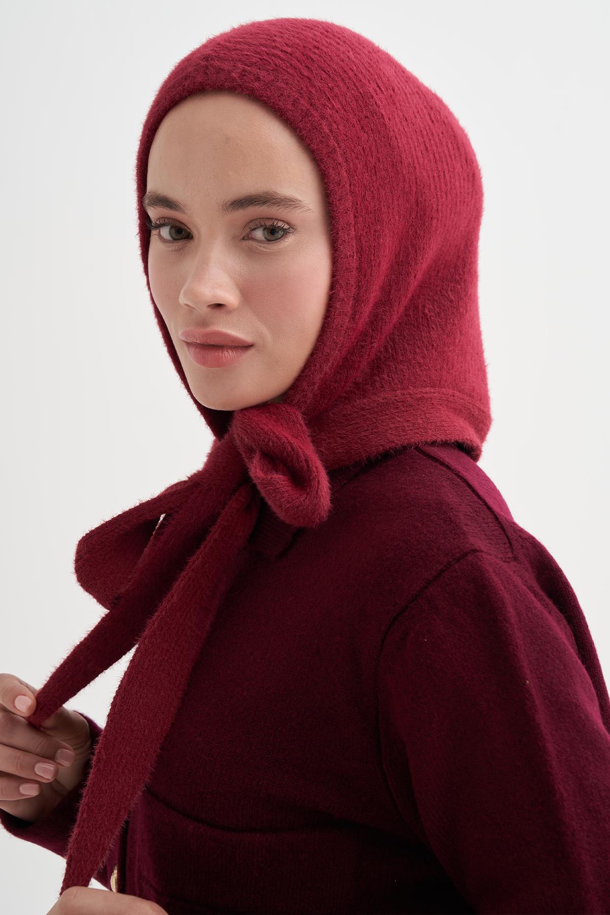 Knit Balaclava Bere Başlık Bordo