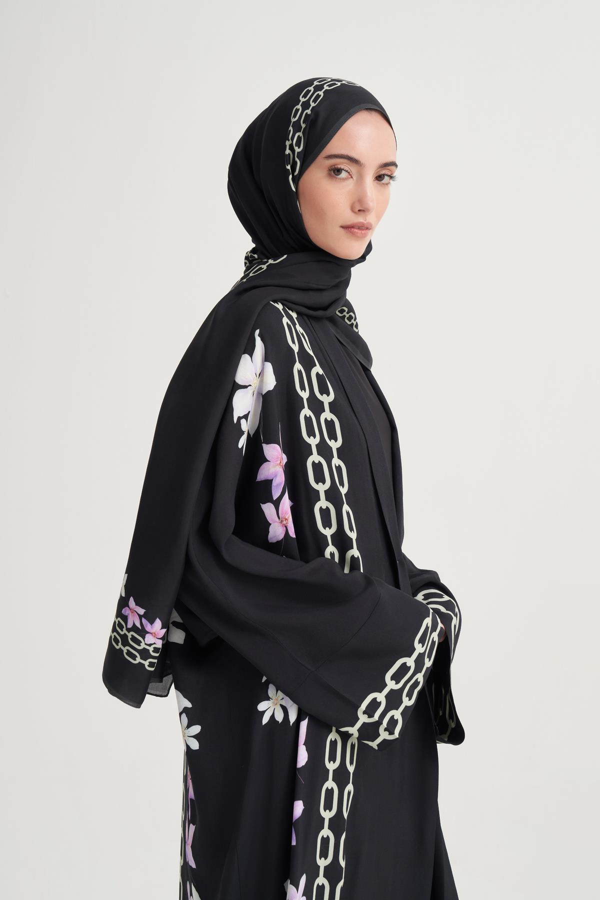 Nora Monogram Floş Şal Siyah