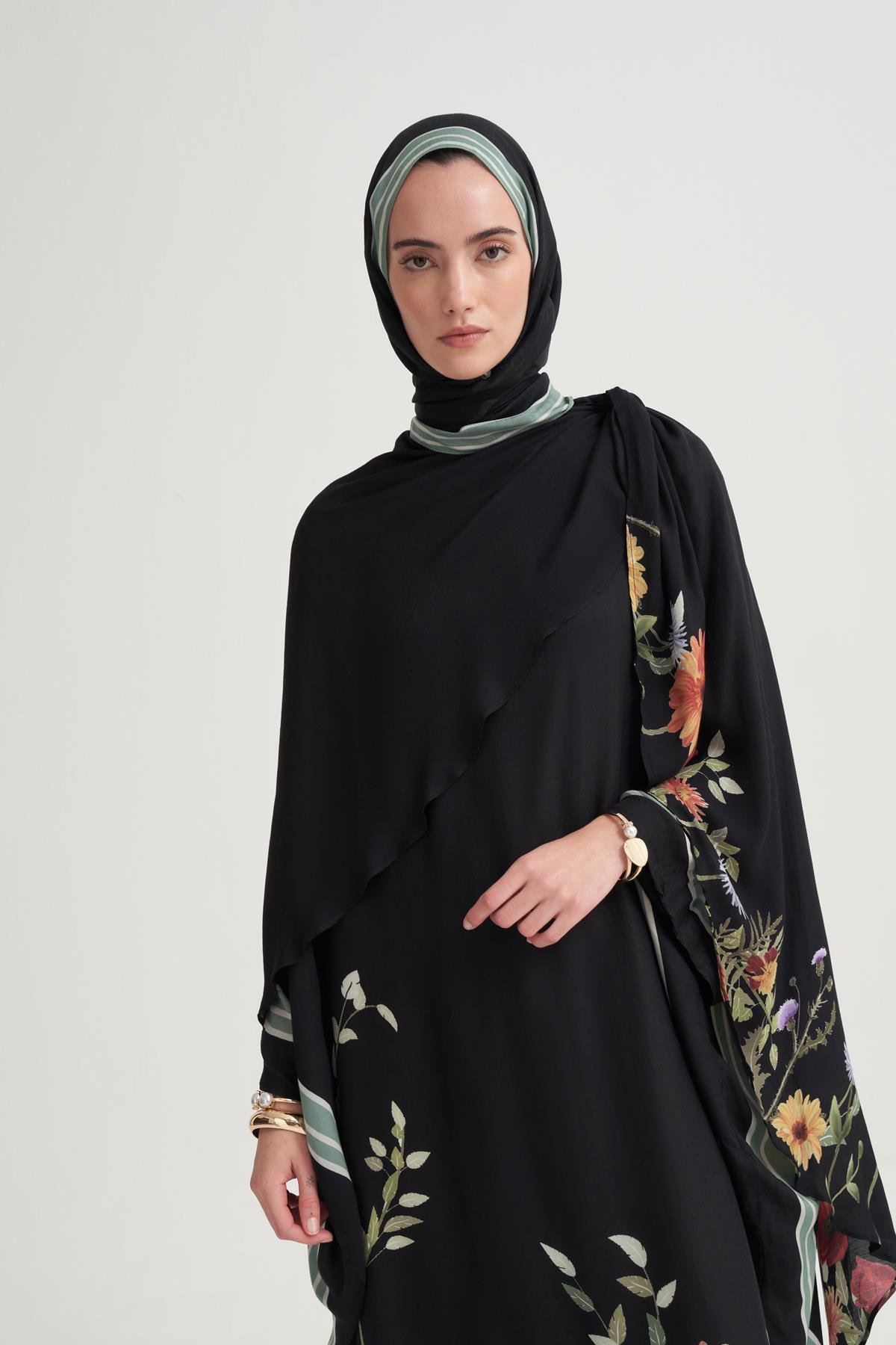 Mirya İncira Şal Yaka Kaftan Siyah