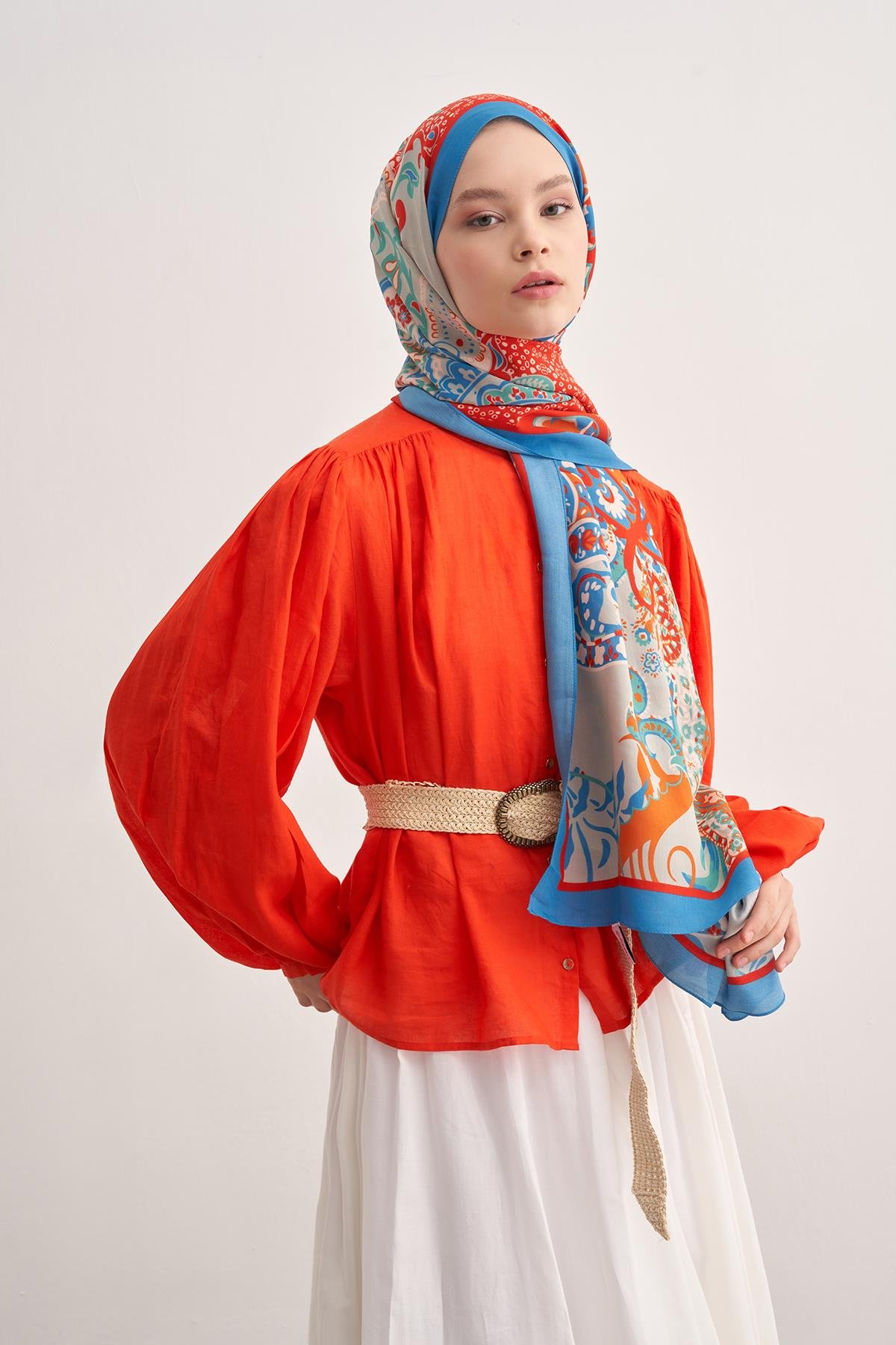 Lune Mavi Vela Floş Şal