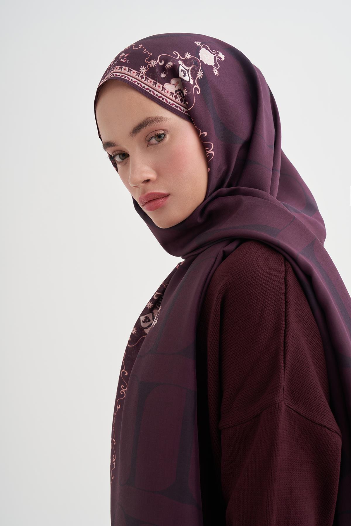 Luxe Monogram Floş Şal Mürdüm