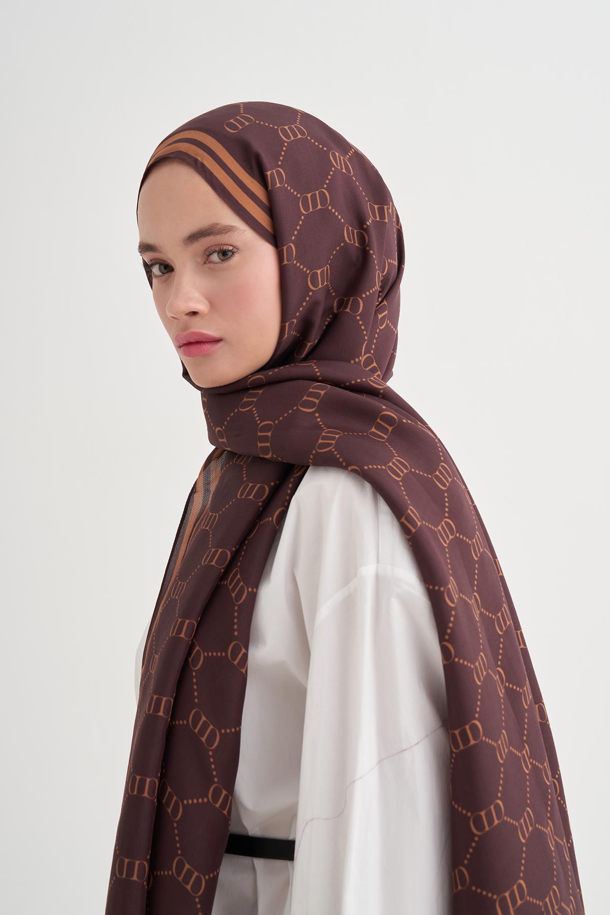 Grace Monogram Floş Şal Dark