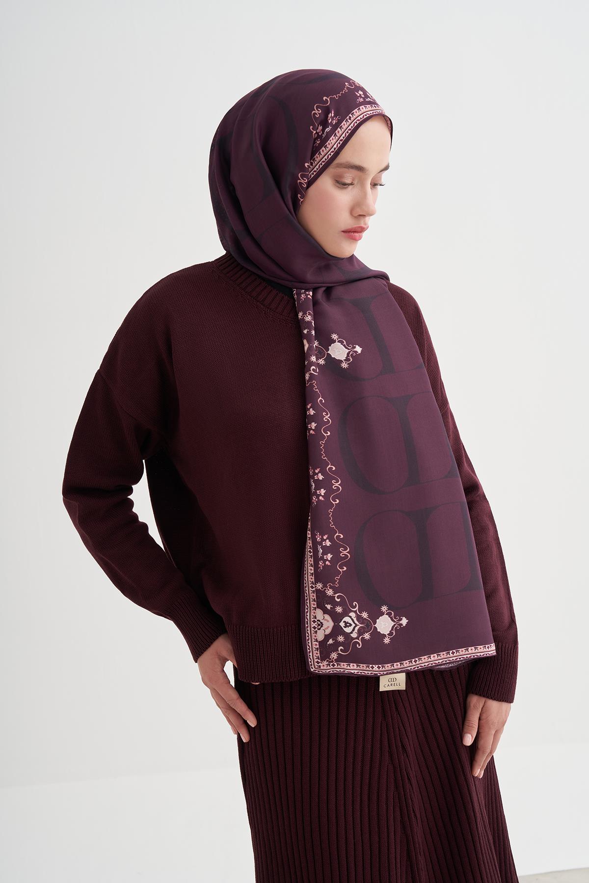 Luxe Monogram Floş Şal Mürdüm