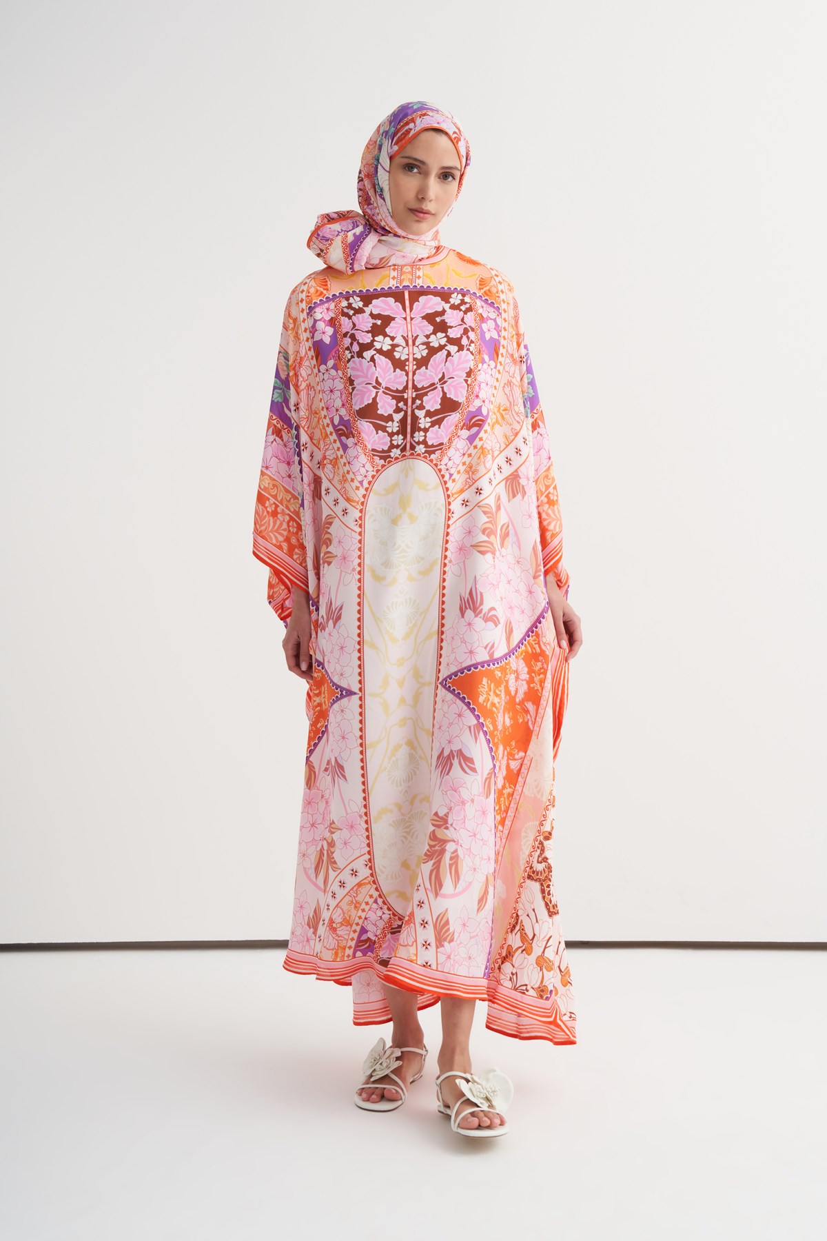Patchwork Floş Kaftan Pembe