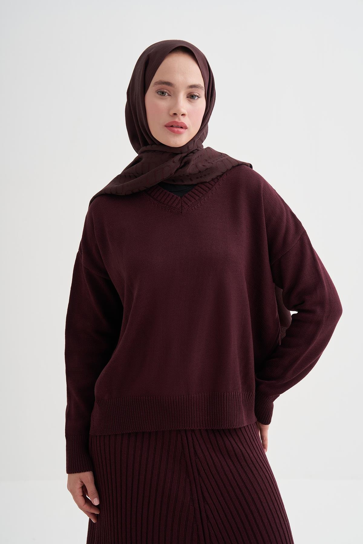 Luxe Desen Liora Pamuk Şal Mürdüm