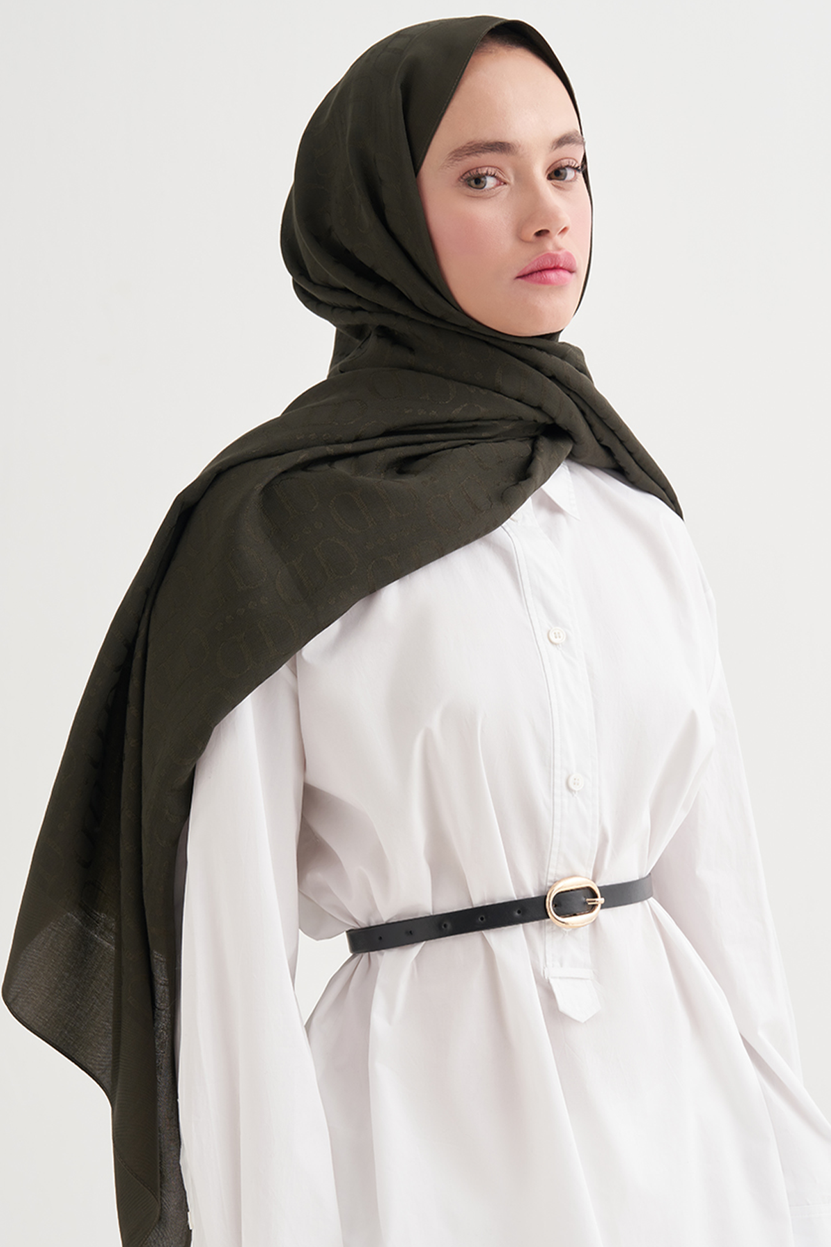 Luxe Desen Liora Pamuk Şal Haki