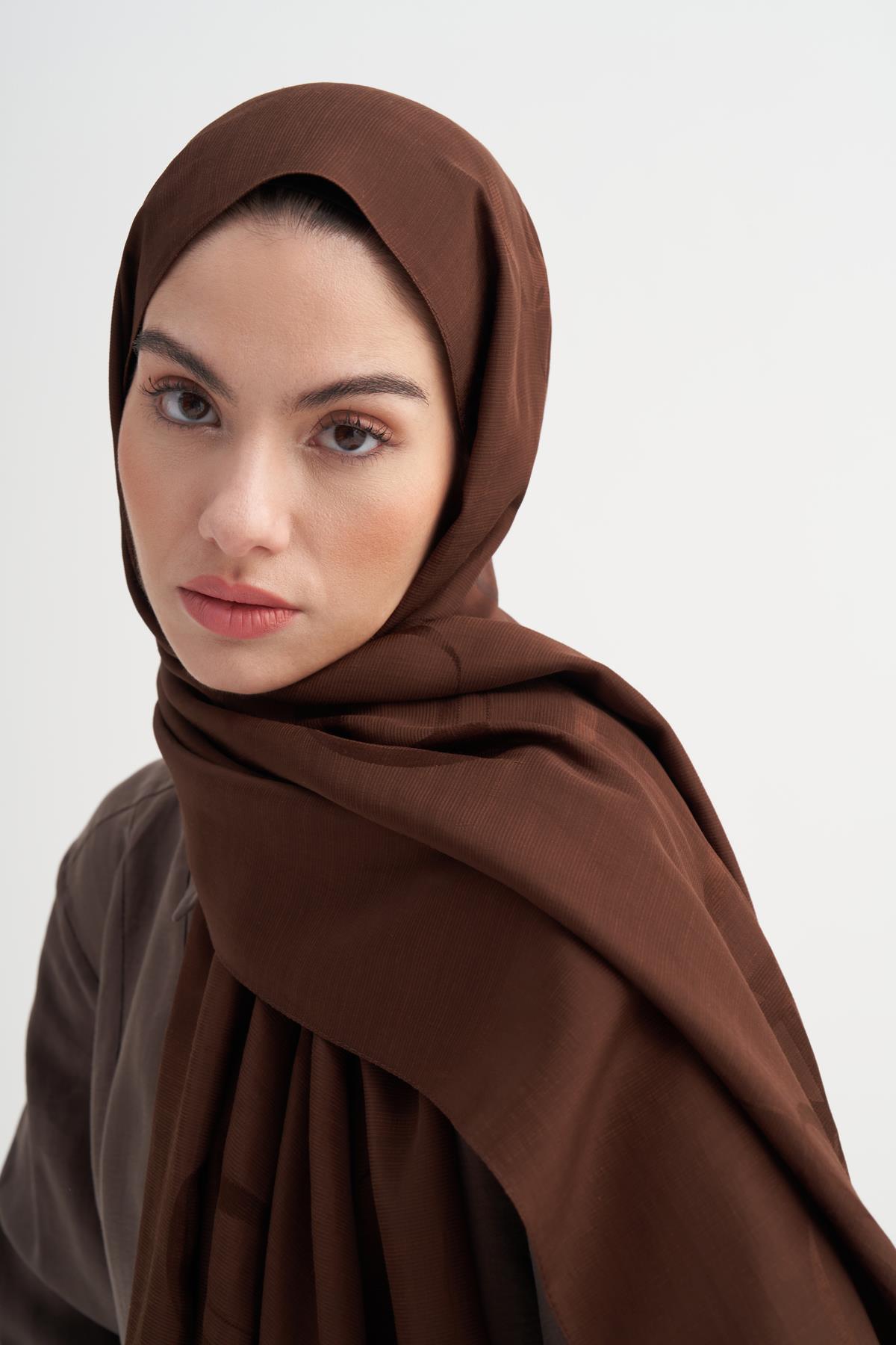 Aura Desen Rina Floş Jakar Şal Çikolata Kahve