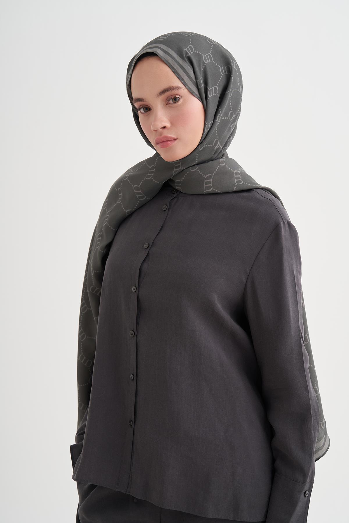 Grace Monogram Floş Şal Koyu Gri