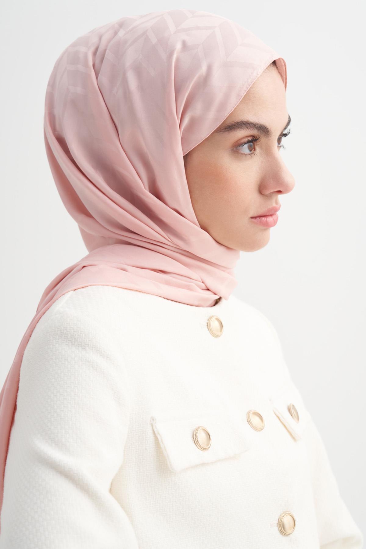 Baklava Desen Pamuk İpek Şal Pudra