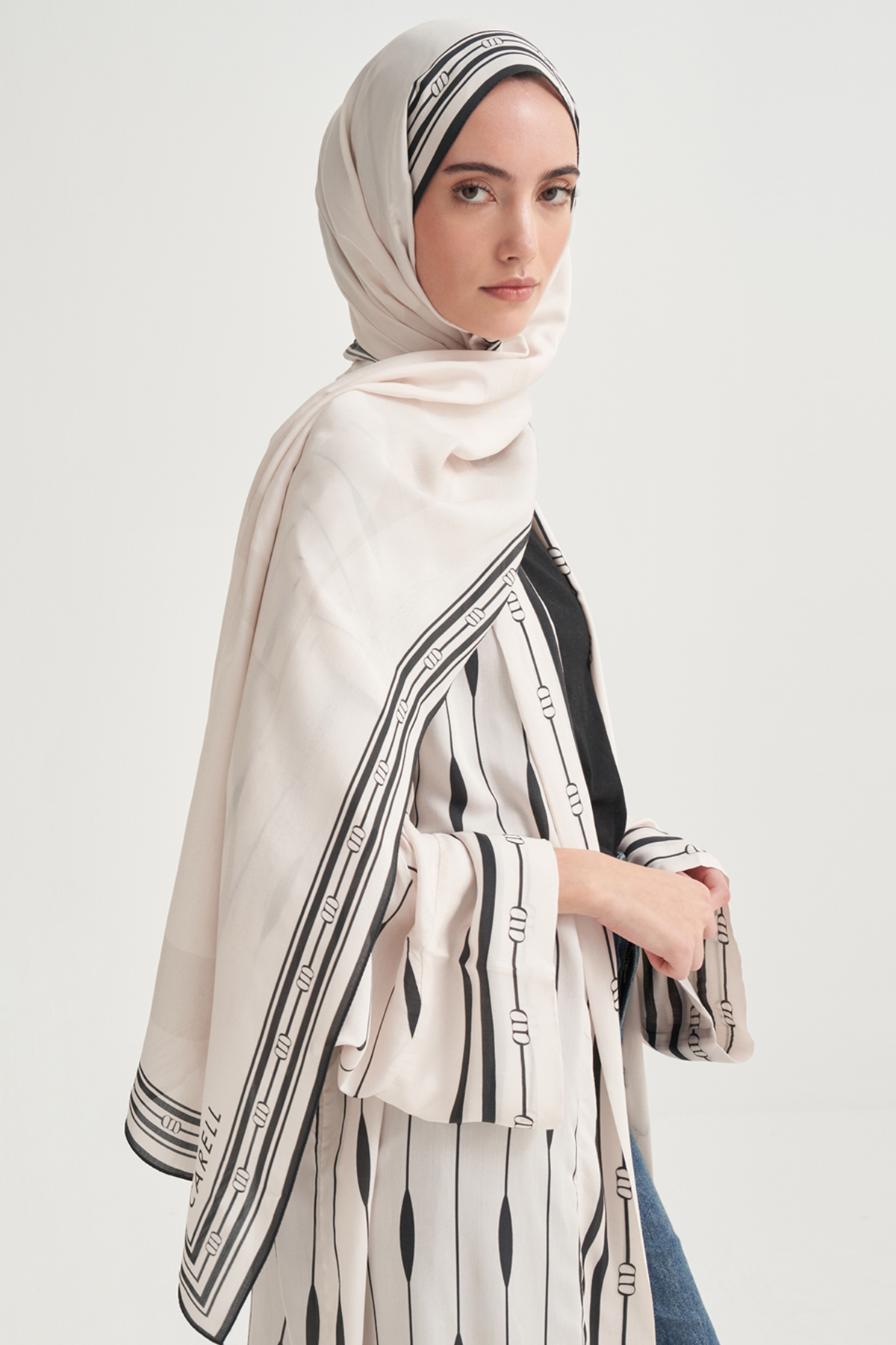 Zyra Monogram Floş Şal Krem