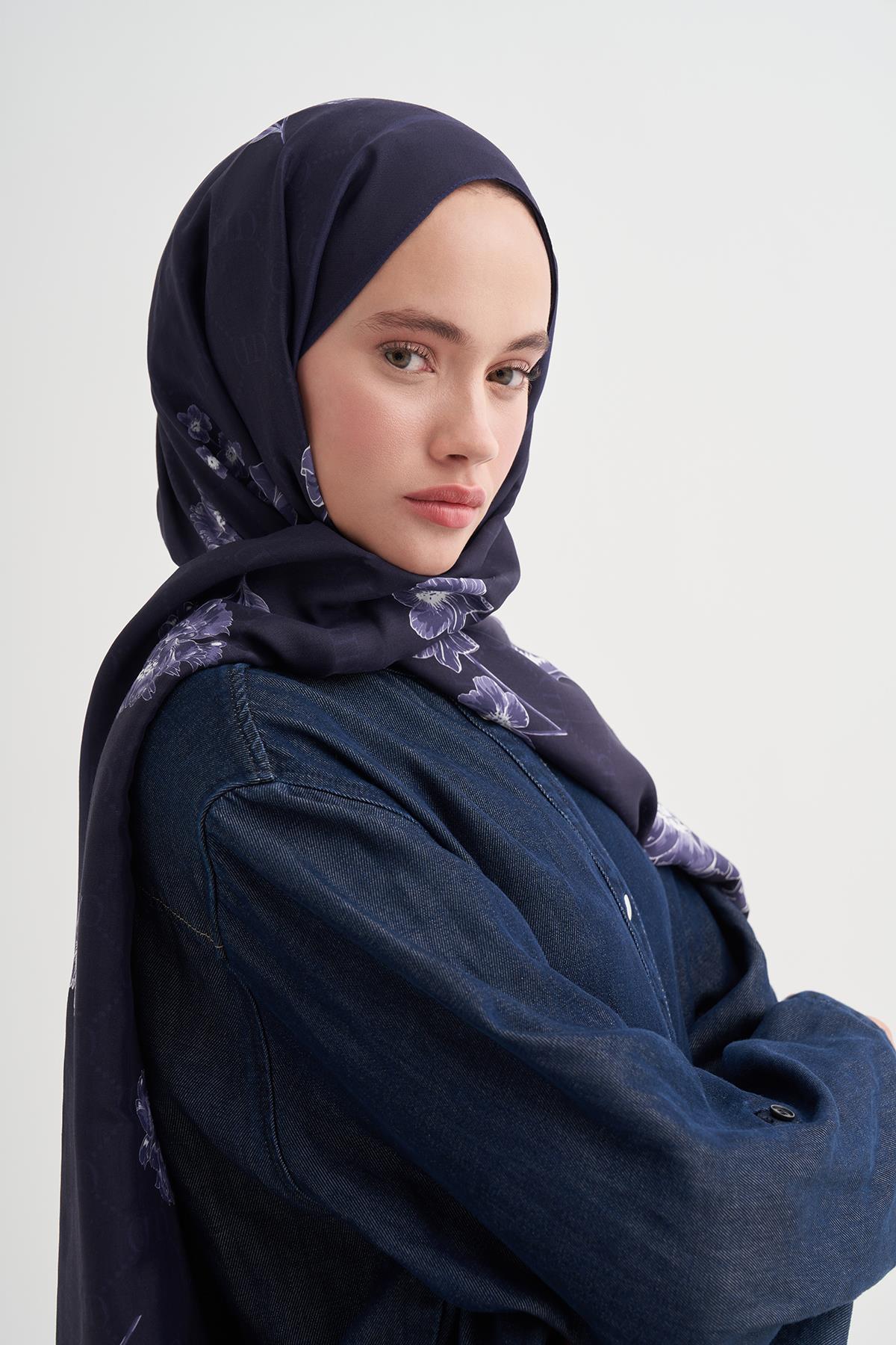 Floriva Monogram Floş Şal Koyu Mor