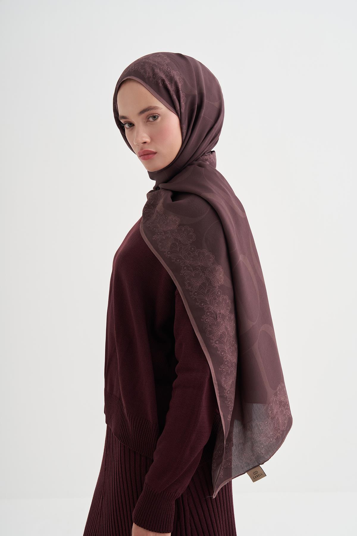 Floral Monogram Floş Şal Acı Kahve