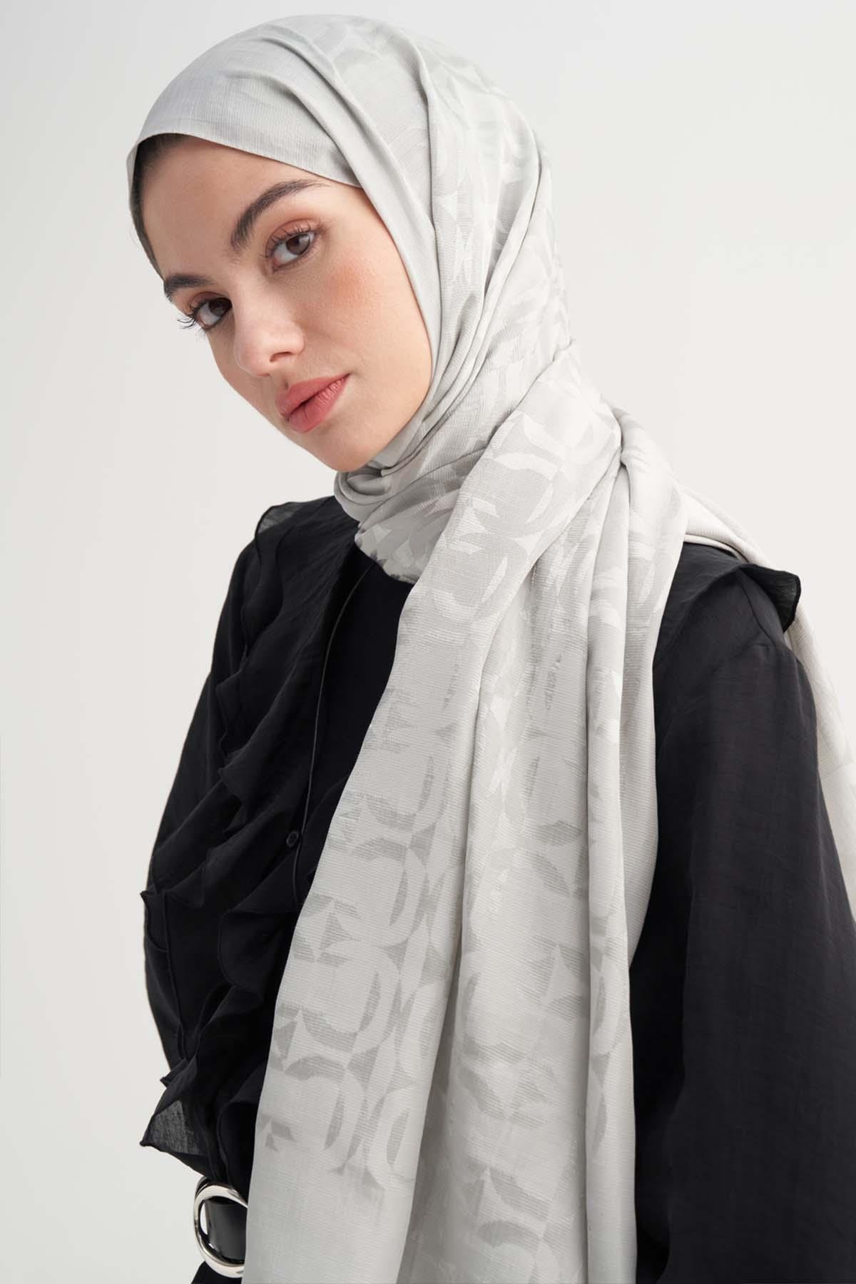 Blok Desen Rina Floş Jakar Şal Gümüş