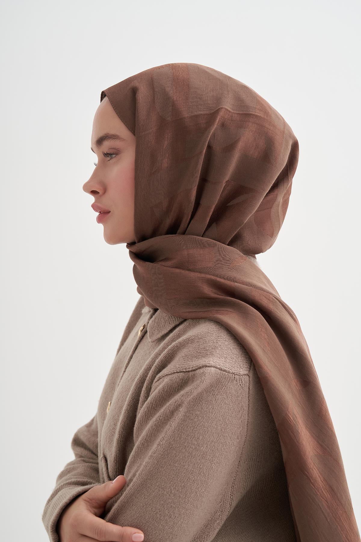 Geometrik Desen Liora Pamuk Şal Toprak