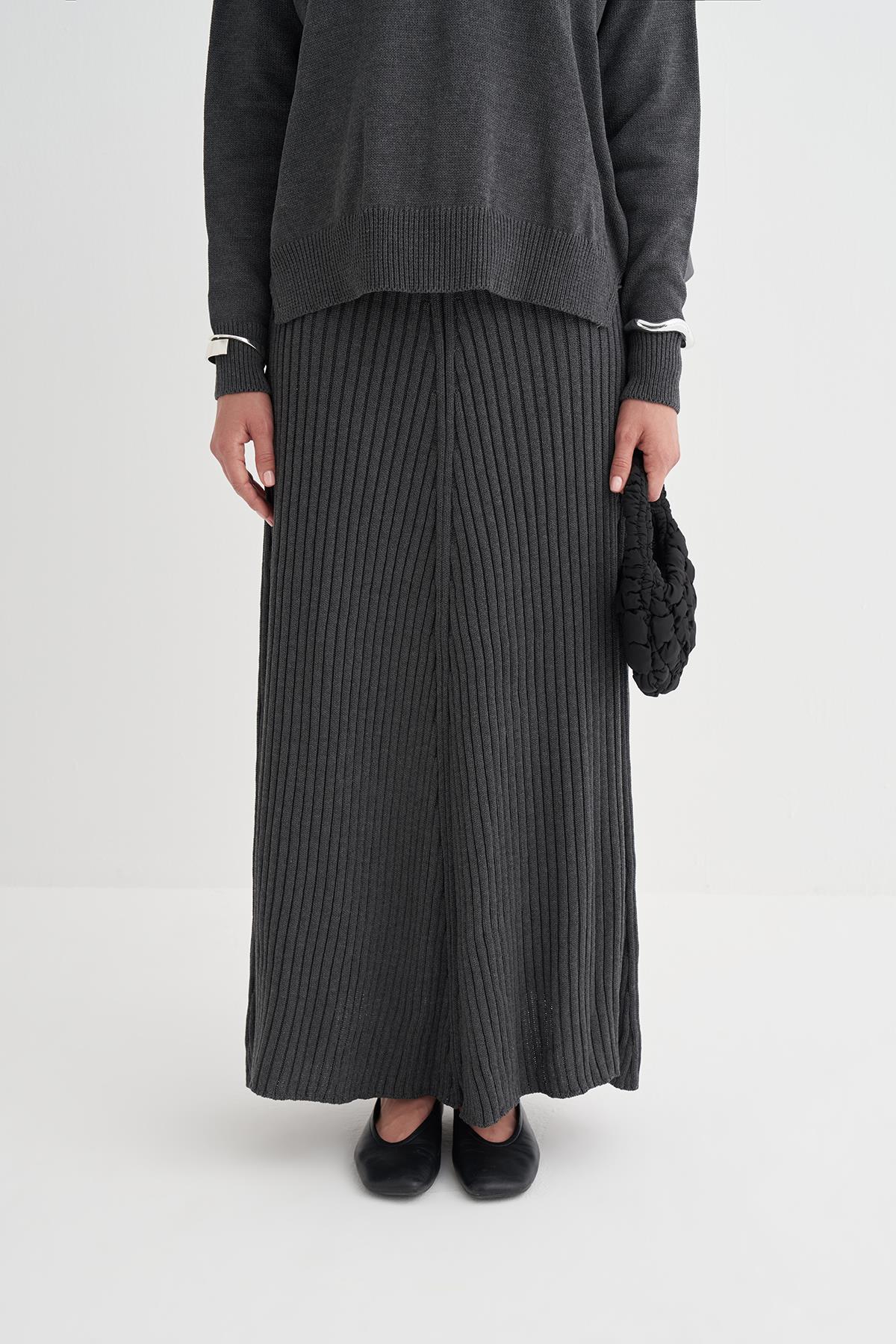 Fitilli Triko Etekli Takım Antrasit