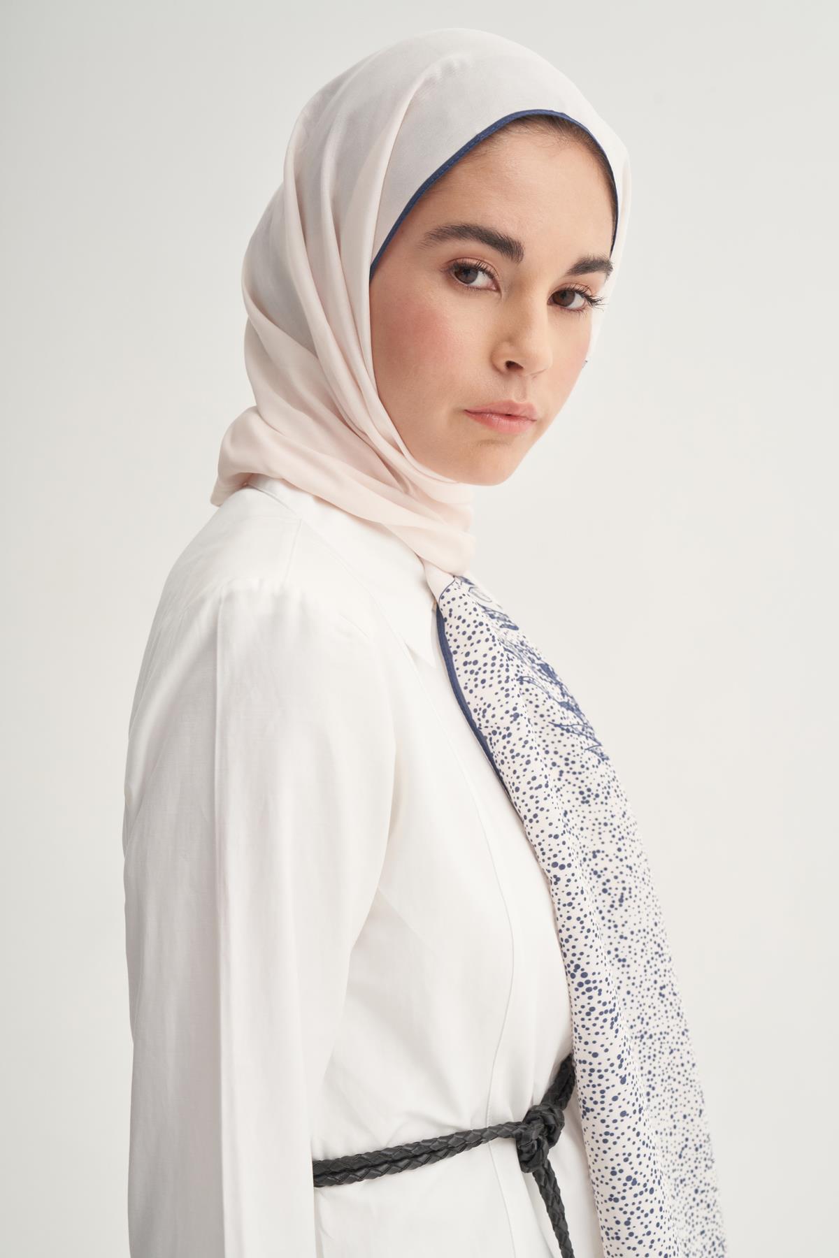 Navy Monogram Floş Şal Krem