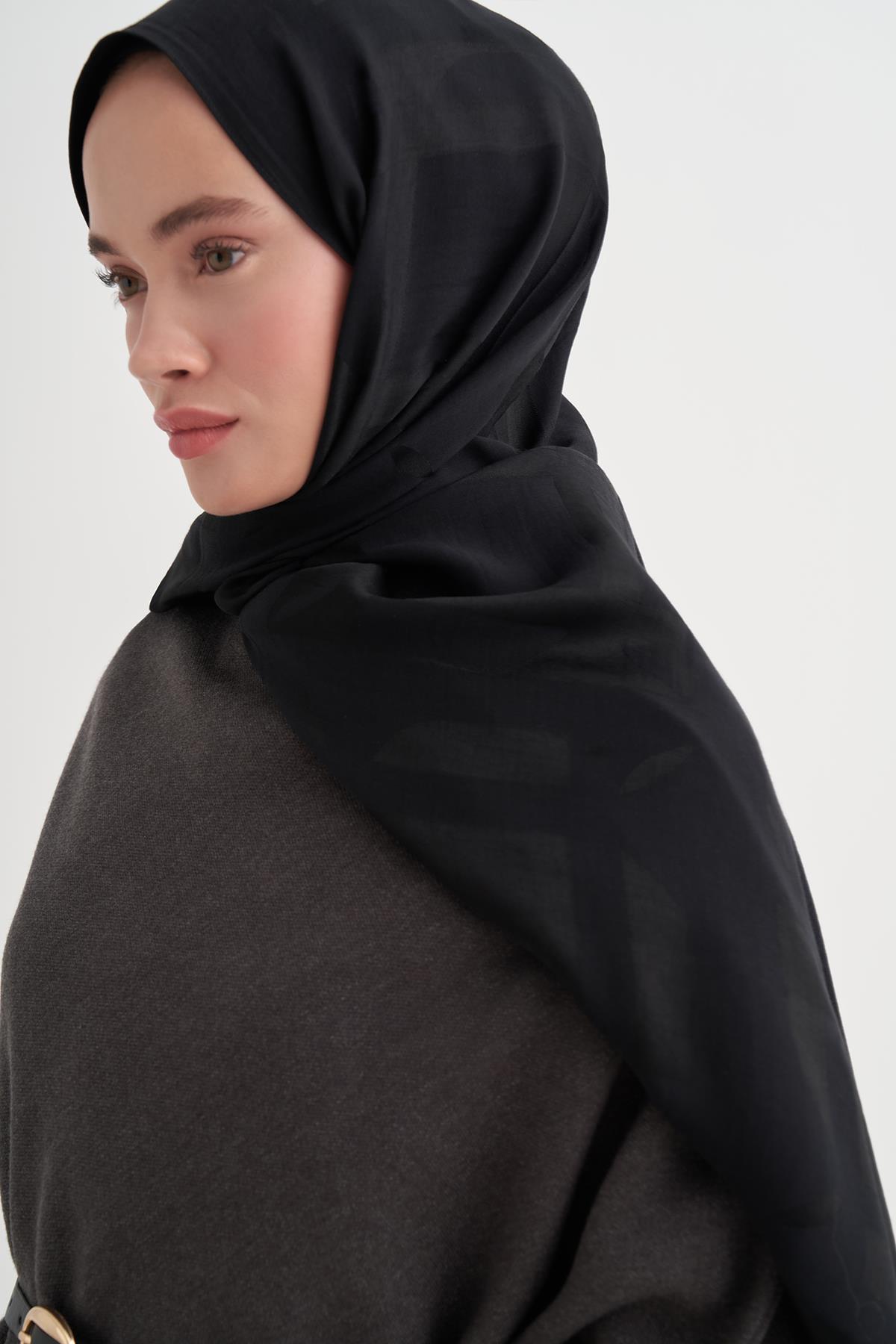 Geometrik Desen Liora Pamuk Şal Siyah