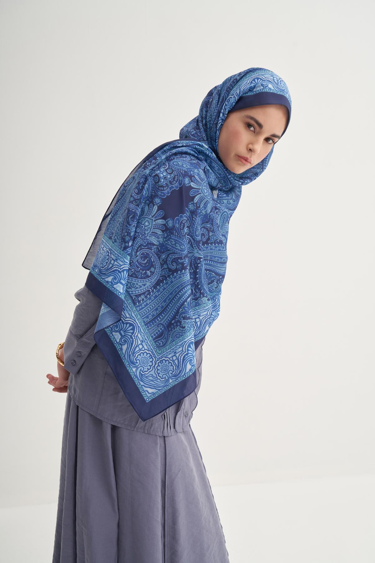 Ravena Gök Mavisi Nilla Pamuklu Şal