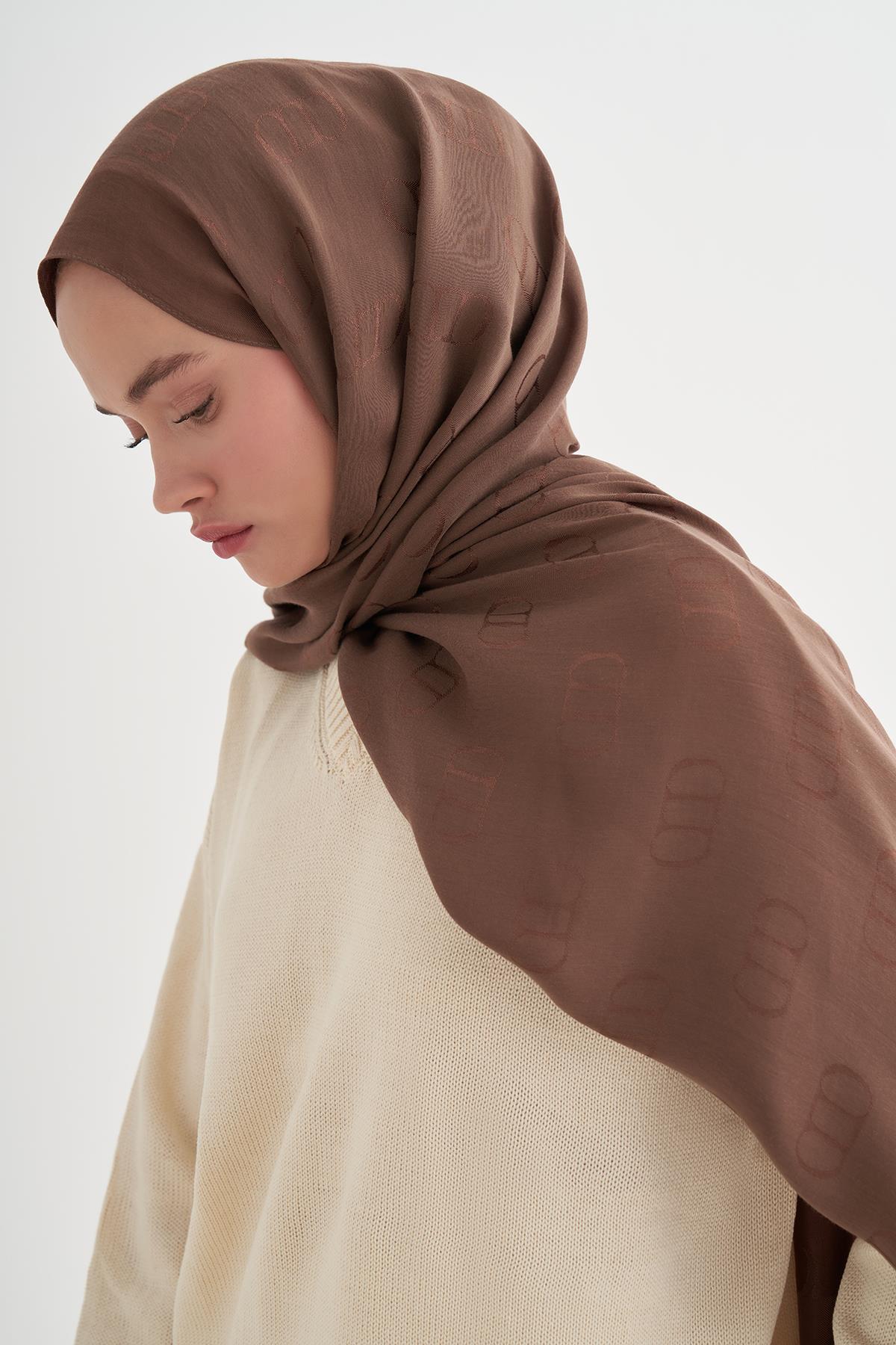 Monogram Desen Liora Pamuk Şal Toprak