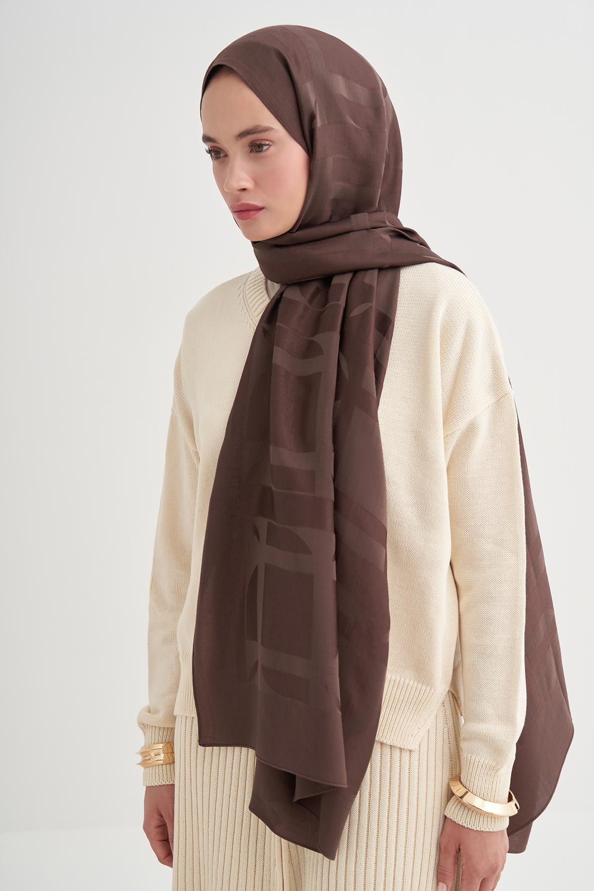 Geometrik Desen Liora Pamuk Şal Sütlü Kahve