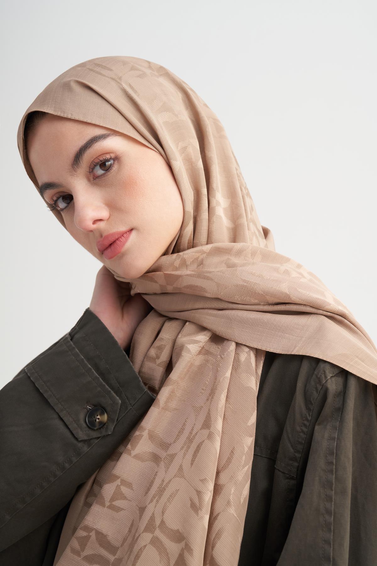 Blok Desen Rina Floş Jakar Şal Vizon