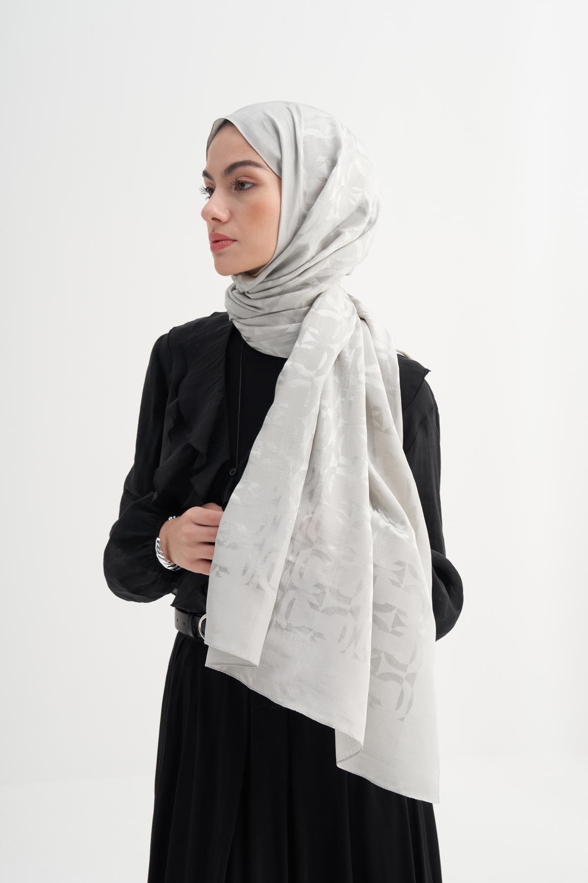 Blok Desen Rina Floş Jakar Şal Gümüş