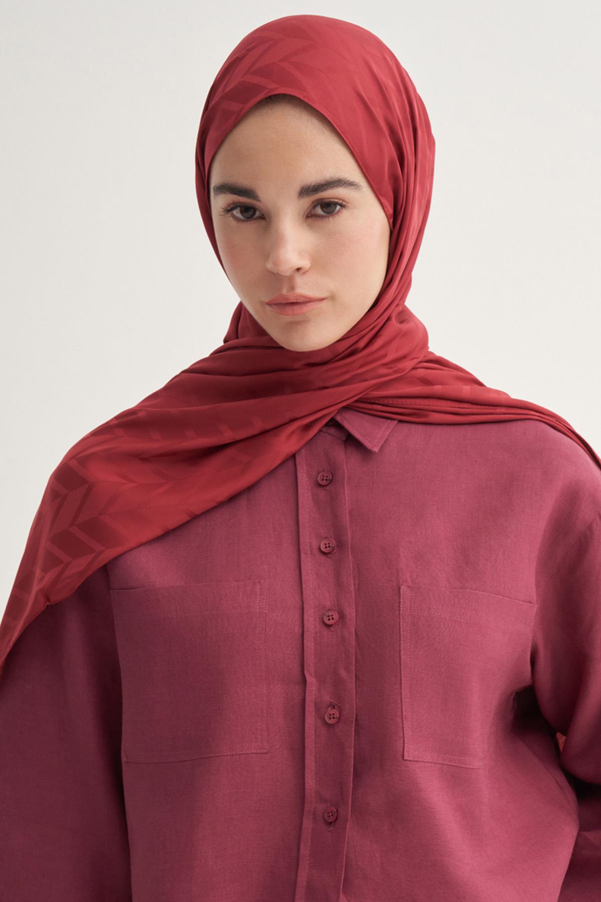 Baklava Desen Pamuk İpek Şal Bordo