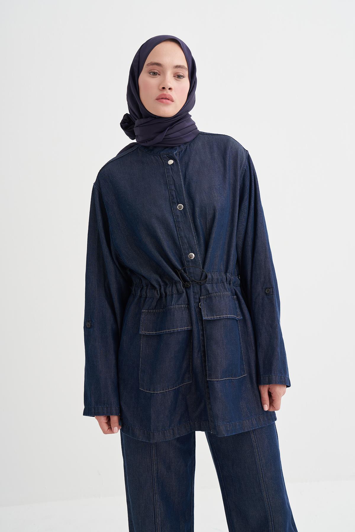 Gwen Tensel Denim Ceket Koyu Mavi