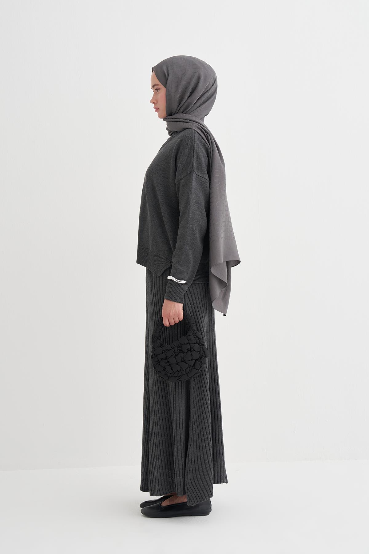 Fitilli Triko Etekli Takım Antrasit