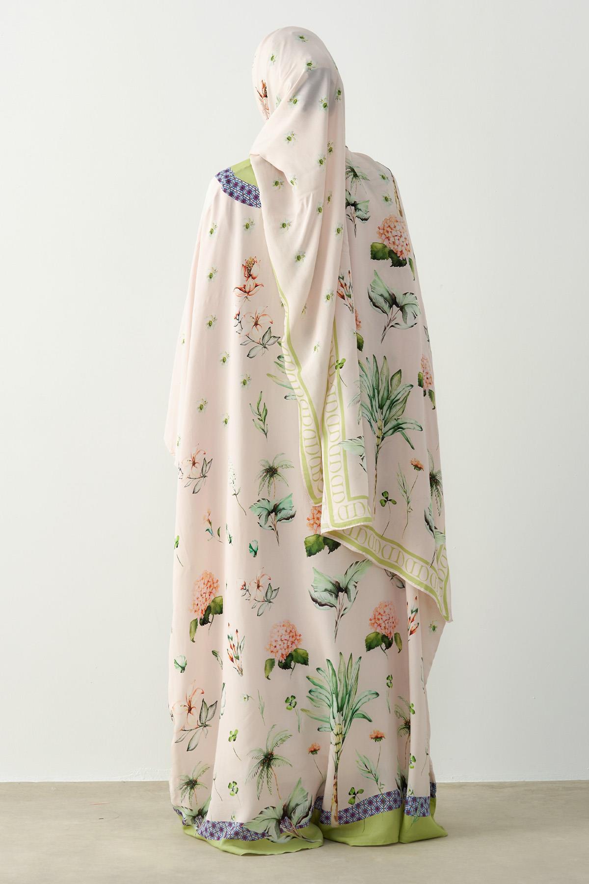 Lunara Floş Kaftan Pudra