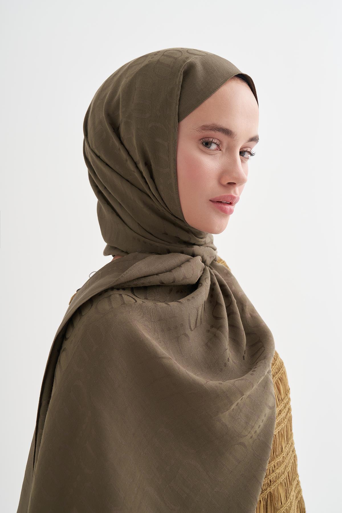 Luxe Desen Liora Pamuk Şal Zeytin Yeşili