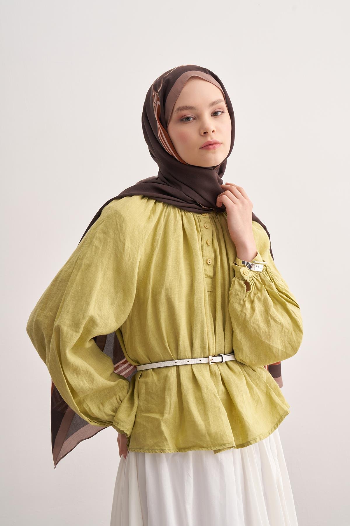 Mono Kahve Monogram Floş Şal