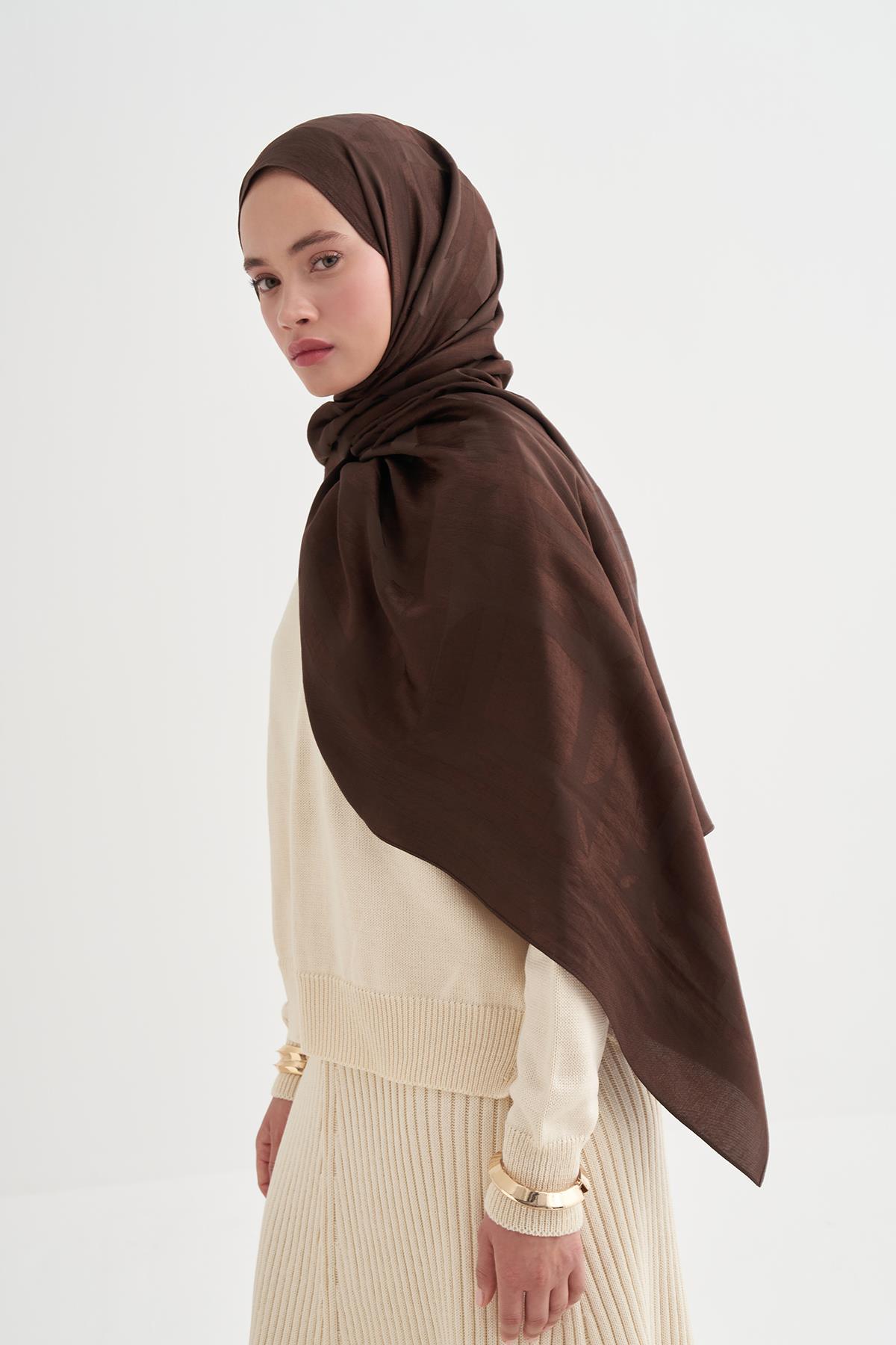 Geometrik Desen Liora Pamuk Şal Acı Kahve